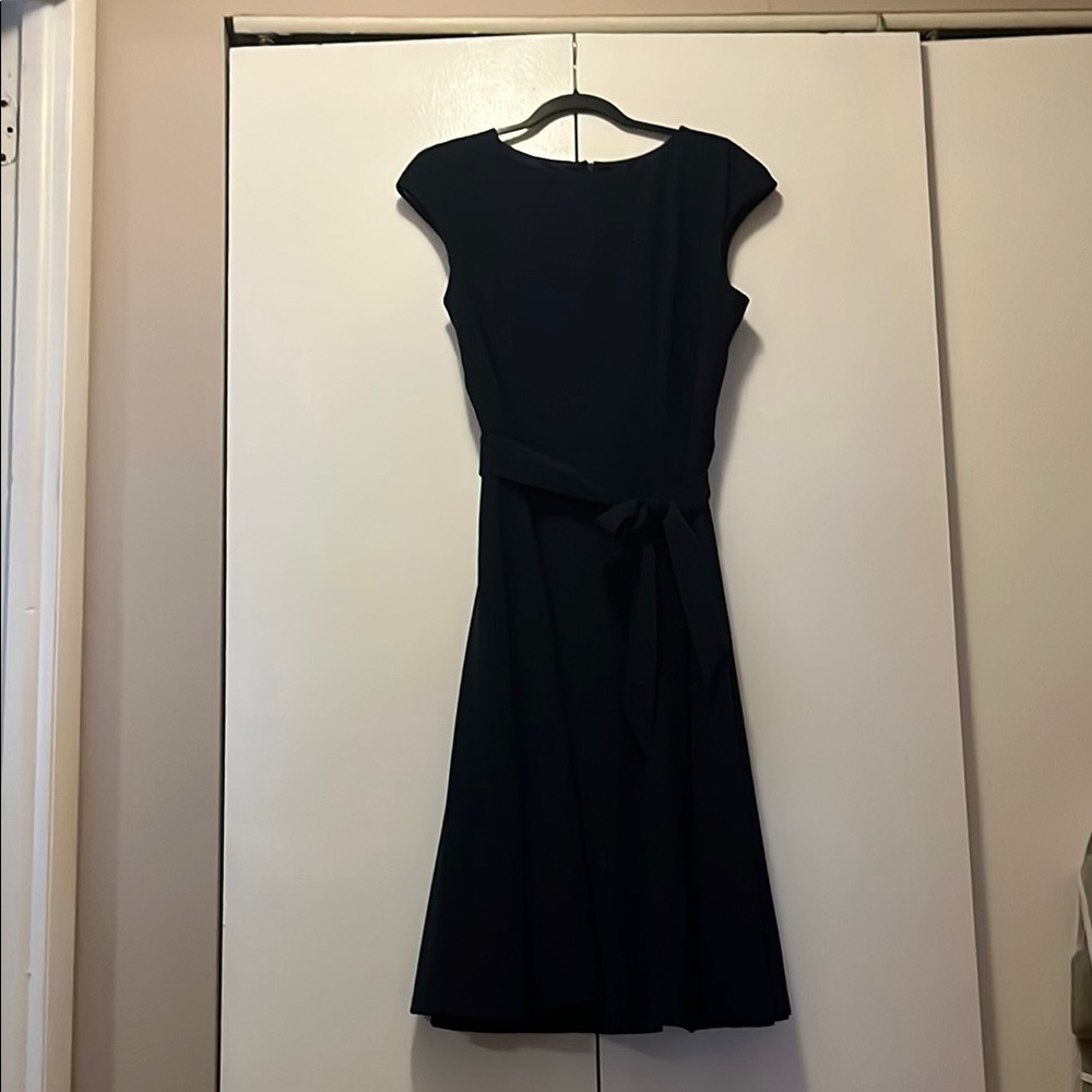 Navy A-Line Midi Dress with Cap Sleeves